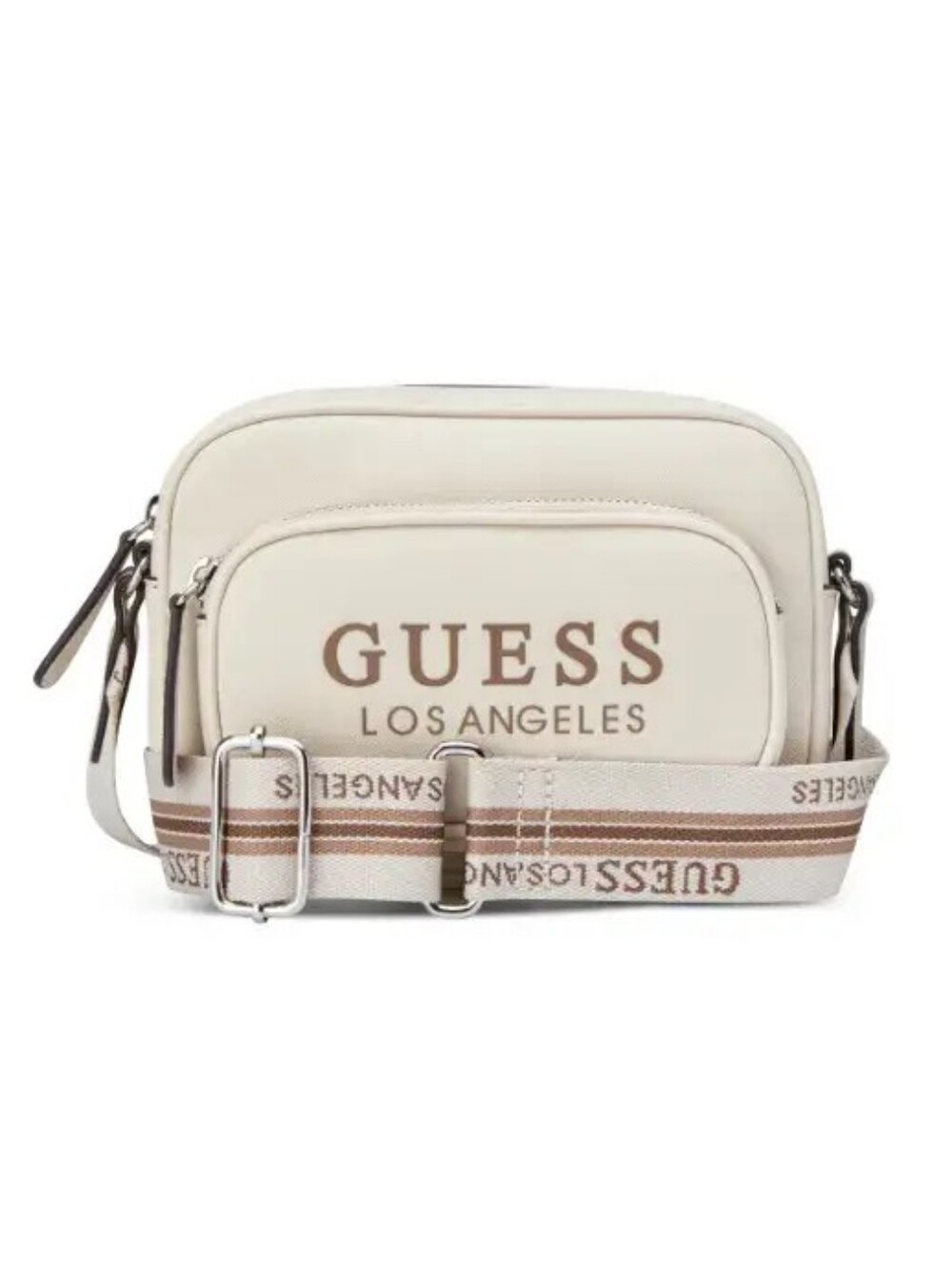 GUESS Los Angeles Cream Logo Belt Bag with Striped Strap